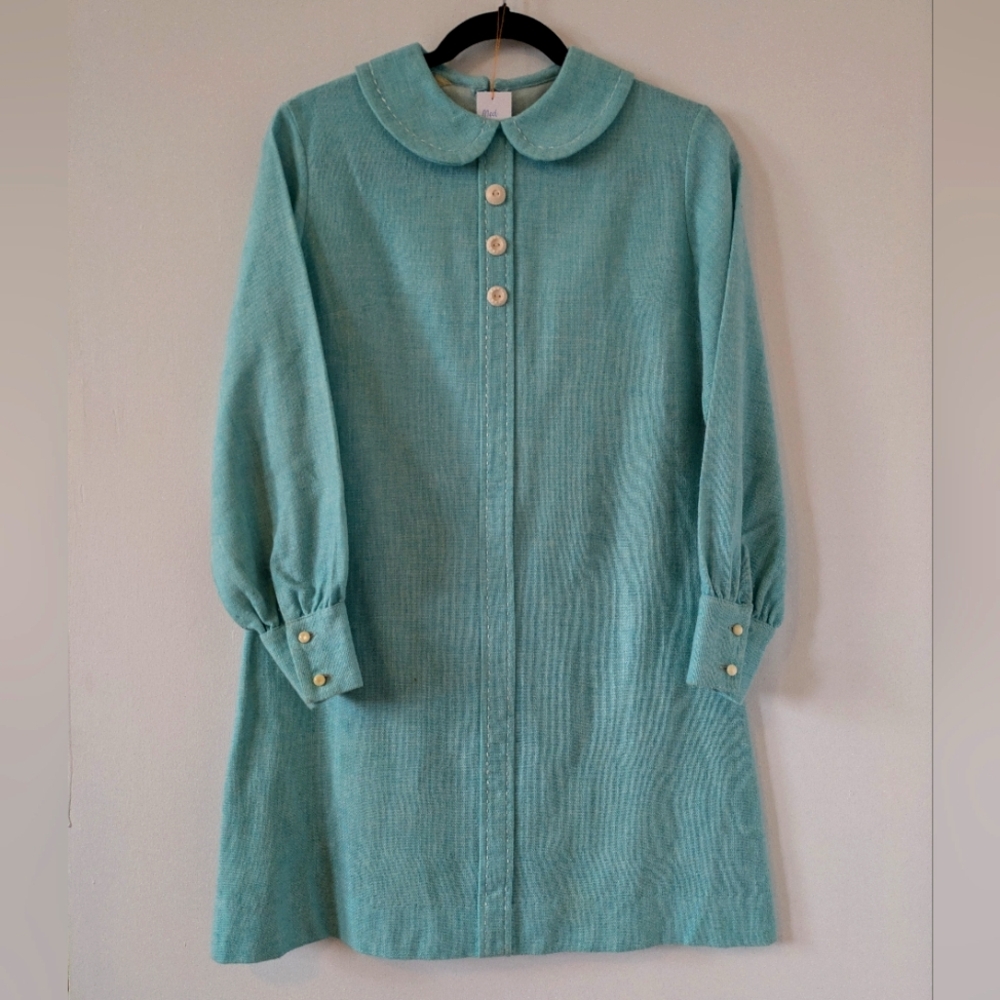 Vintage Teal Button-Up Dress